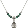 Saint Hubert of Liege Birthstone Necklace | 1/2 inch | 4mm Beads  Emerald Sterling Silver