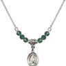 Saint Emily de Vialar Birthstone Necklace | 1/2 inch | 4mm Beads  Emerald Sterling Silver