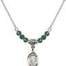 Saint Brigid of Ireland Birthstone Necklace | 1/2 inch | 4mm Beads  Emerald Sterling Silver