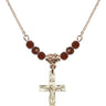 Crucifix Birthstone Necklace | 7/8 inch | 4mm Beads _x0014_ Garnet 14kt Gold Filled