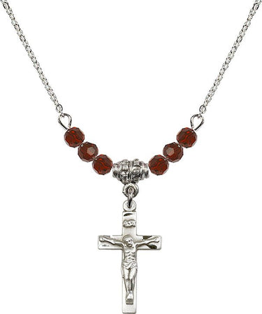 Women's Crucifix Birthstone Necklace | 7/8 inch | 4mm Beads