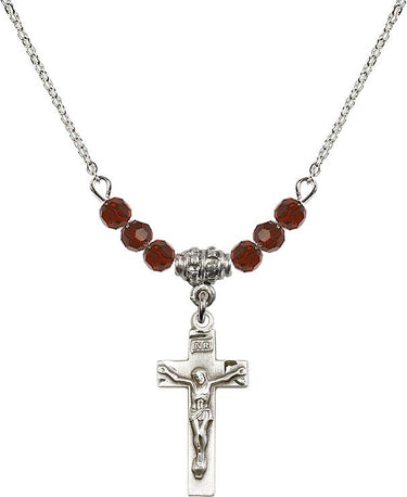 Crucifix Birthstone Necklace for Women | 7/8 inch | 4mm Beads
