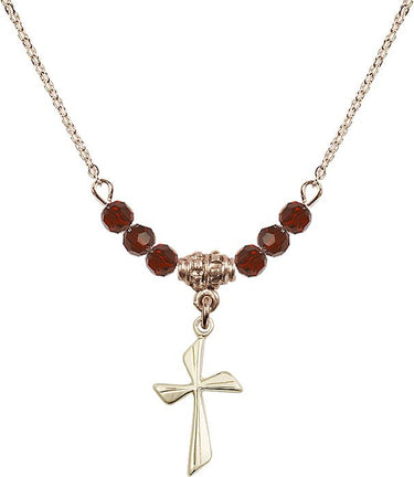 Cross Birthstone Necklace for Women | 3/4 inch | 4mm Beads