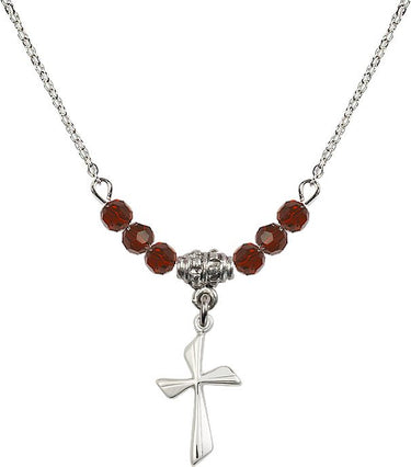 Cross Birthstone Necklace for Women | 3/4 inch | 4mm Beads