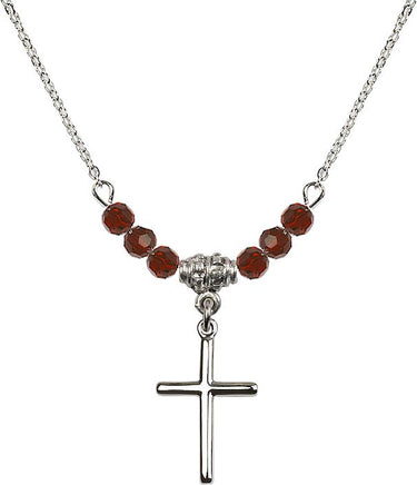Women Cross Birthstone Necklace | 3/4 inch | 4mm Beads