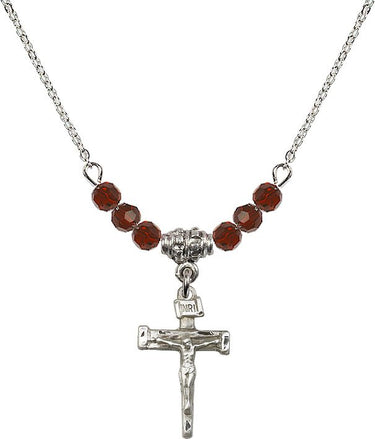 Nail Crucifix Birthstone Necklace | 3/4 inch | 4mm Beads
