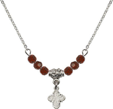 Four Way Medal Birthstone Necklace | 3/8 inch | 4mm Beads