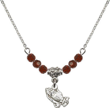Praying Hands Birthstone Necklace | 3/8 inch | 4mm Beads