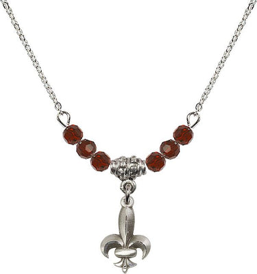 Fleur de Lis Birthstone Necklace | 1/2 inch | 4mm Beads