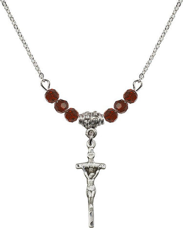 Papal Crucifix Birthstone Necklace | 7/8 inch | 4mm Beads