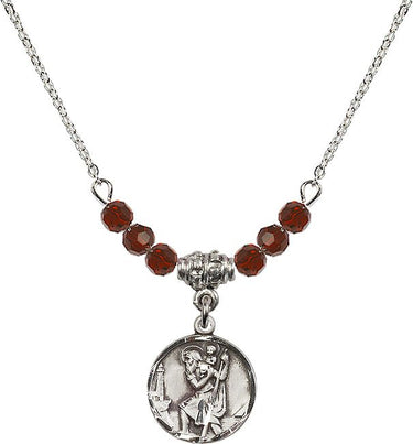 Saint Christopher Birthstone Necklace | 5/8 inch | 4mm Beads