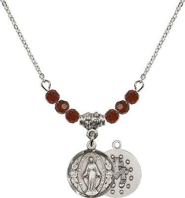 Beads Miraculous Medal Birthstone Necklace | 5/8 inch | 4mm Beads