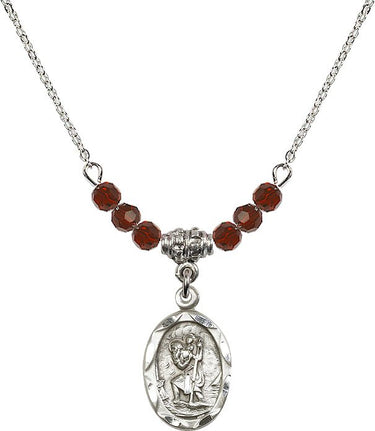 Saint Christopher Birthstone Necklace | 3/4 inch | 4mm Beads