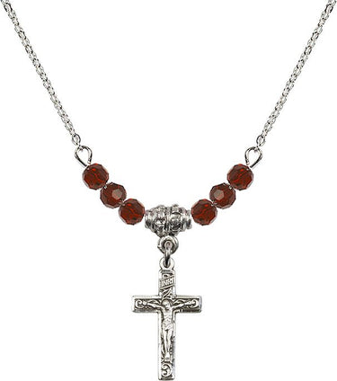 Women's Crucifix Birthstone Necklace | 3/4 inch | 4mm Beads