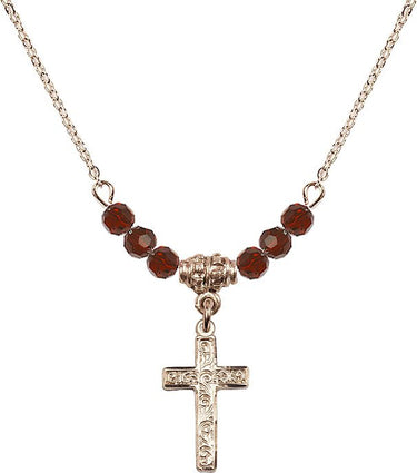 Cross Birthstone Necklace | 1 1/2 inch | 4mm Beads