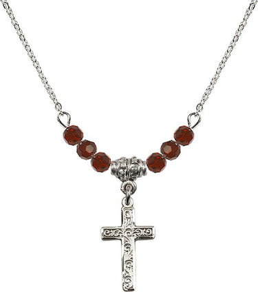 Cross Birthstone Necklace | 1 1/2 inch | 4mm Beads
