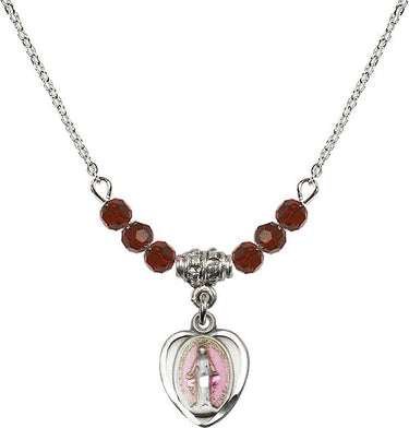 Miraculous Medal Birthstone Necklace | Rose | 1/2 inch
