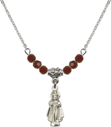 Infant of Prague Birthstone Necklace | 3/4 inch | 4mm Beads