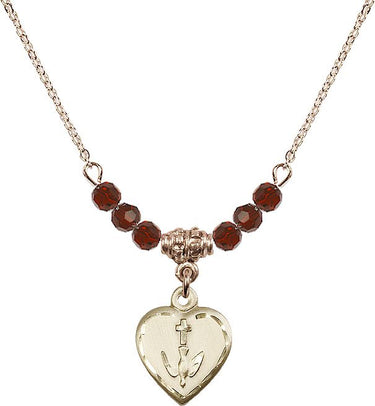 Heart / Confirmation Birthstone Necklace | 5/8 inch | 4mm Beads