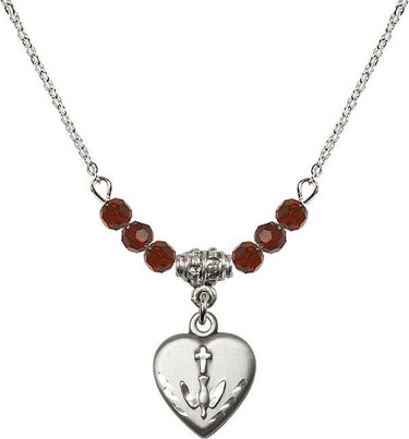 Heart / Confirmation Birthstone Necklace | 5/8 inch | 4mm Beads