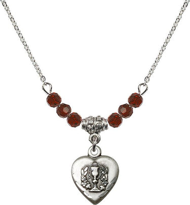 Heart / Communion Birthstone Necklace | 5/8 inch | 4mm Beads