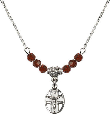 Crucifix Birthstone Necklace | 1/2 inch | 4mm Beads