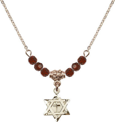 Star of David Cross Birthstone Necklace | 1/2 inch | 4mm Beads