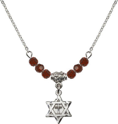 Star of David Cross Birthstone Necklace | 1/2 inch | 4mm Beads