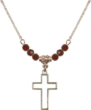 Cross Birthstone Necklace | 7/8 inch | 4mm Beads