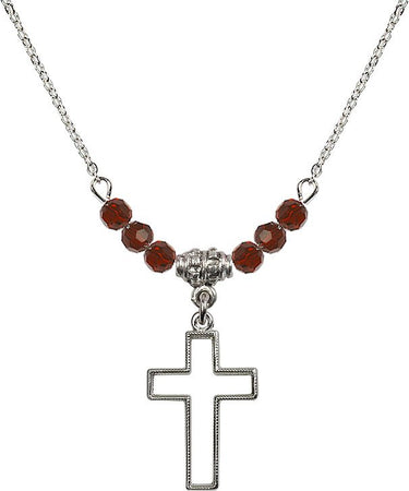 Cross Birthstone Necklace | 7/8 inch | 4mm Beads