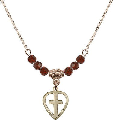 Heart / Cross Birthstone Necklace | 1/2 inch | 4mm Beads
