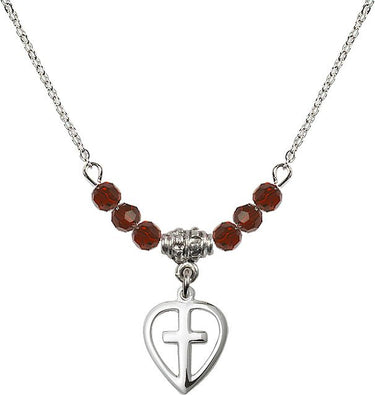 Heart / Cross Birthstone Necklace | 1/2 inch | 4mm Beads