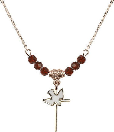 Cross / Holy Spirit Birthstone Necklace | 3/4 inch | 4mm Beads