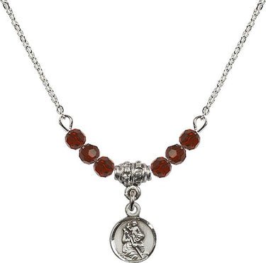 Saint Christopher Birthstone Necklace | 3/8 inch | 4mm Beads | N20-2343