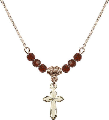 Women's Cross Birthstone Necklace | 5/8 inch | 4mm Beads