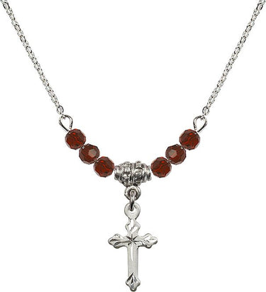 Cross Birthstone Necklace for Women | 5/8 inch | 4mm Beads