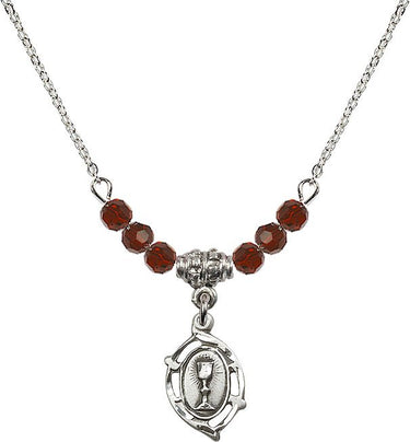 Communion Medal Birthstone Necklace | 5/8 inch | 4mm Beads