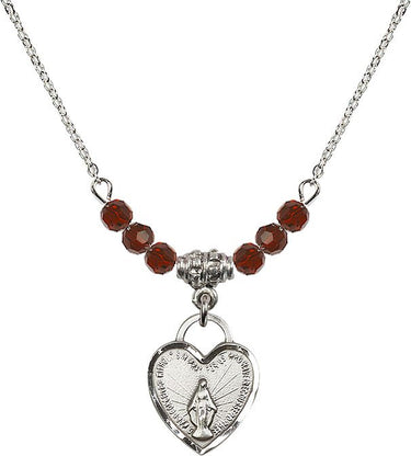 Miraculous Medal Heart Birthstone Necklace | 5/8 inch