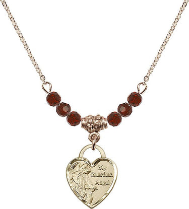 Guardian Angel Heart Birthstone Necklace | 5/8 inch | 4mm Beads