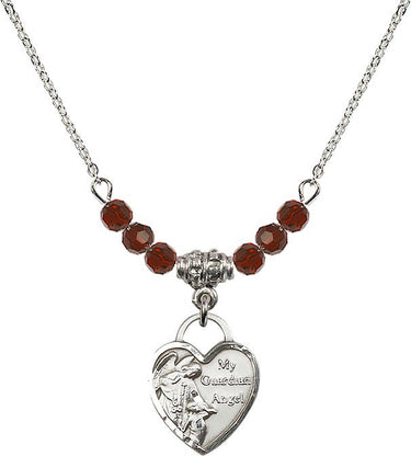 Guardian Angel Heart Birthstone Necklace | 5/8 inch | 4mm Beads