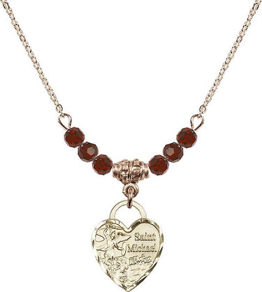 Saint Michael the Archangel Heart Birthstone Necklace | 5/8 inch