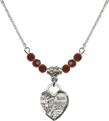 Saint Michael the Archangel Heart Birthstone Necklace | 5/8 inch