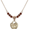 Confirmation Heart Birthstone Necklace | 5/8 inch | 4mm Beads  Garnet 14kt Gold Filled