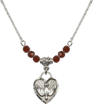 Confirmation Heart Birthstone Necklace | 5/8 inch | 4mm Beads