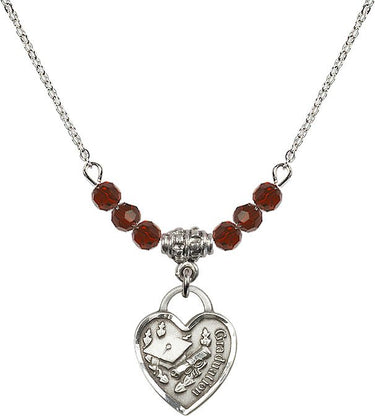 Graduation Heart Birthstone Necklace | 5/8 inch | 4mm Beads