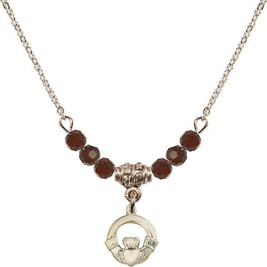 Claddagh Birthstone Necklace | 3/8 inch | 4mm Beads