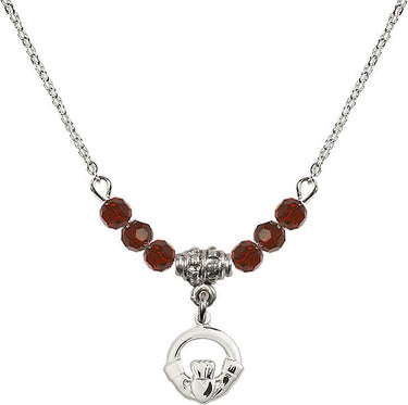 Claddagh Birthstone Necklace | 3/8 inch | 4mm Beads