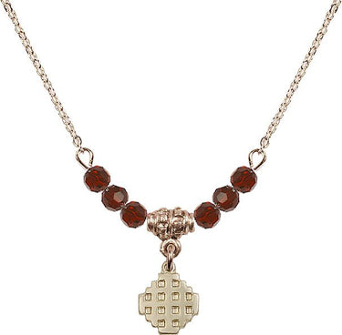 Jerusalem Cross Birthstone Necklace | 3/8 inch | 4mm Beads