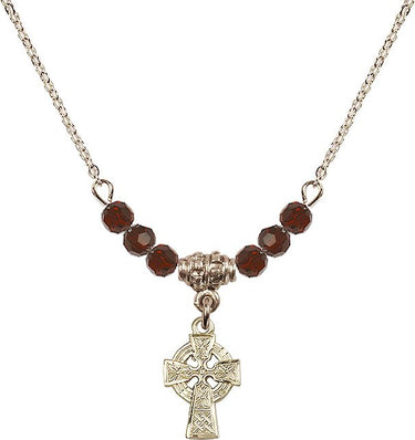 Celtic Cross Birthstone Necklace | 1/2 inch | 4mm Beads