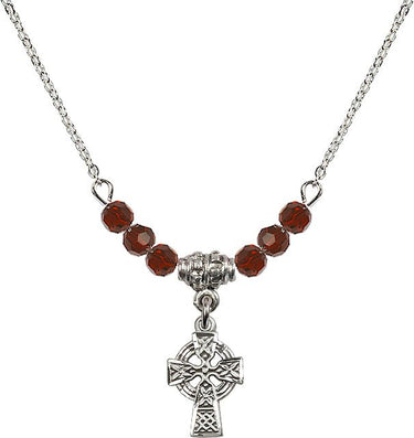 Celtic Cross Birthstone Necklace | 1/2 inch | 4mm Beads